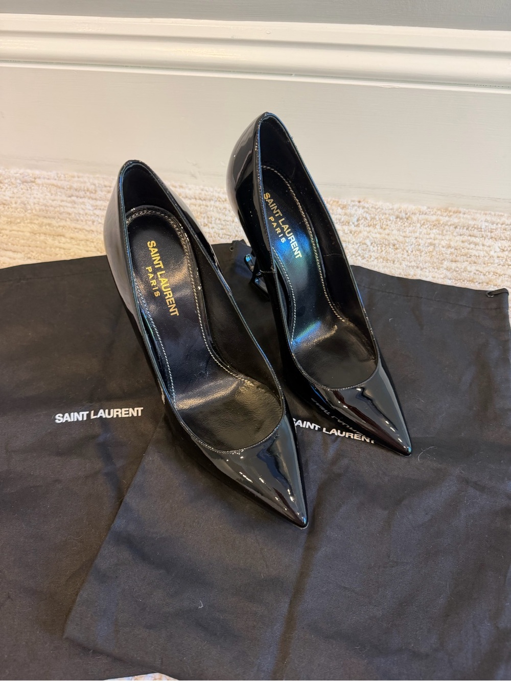 Saint Laurent Black Opyum Point-Toe Patent Leather Pumps